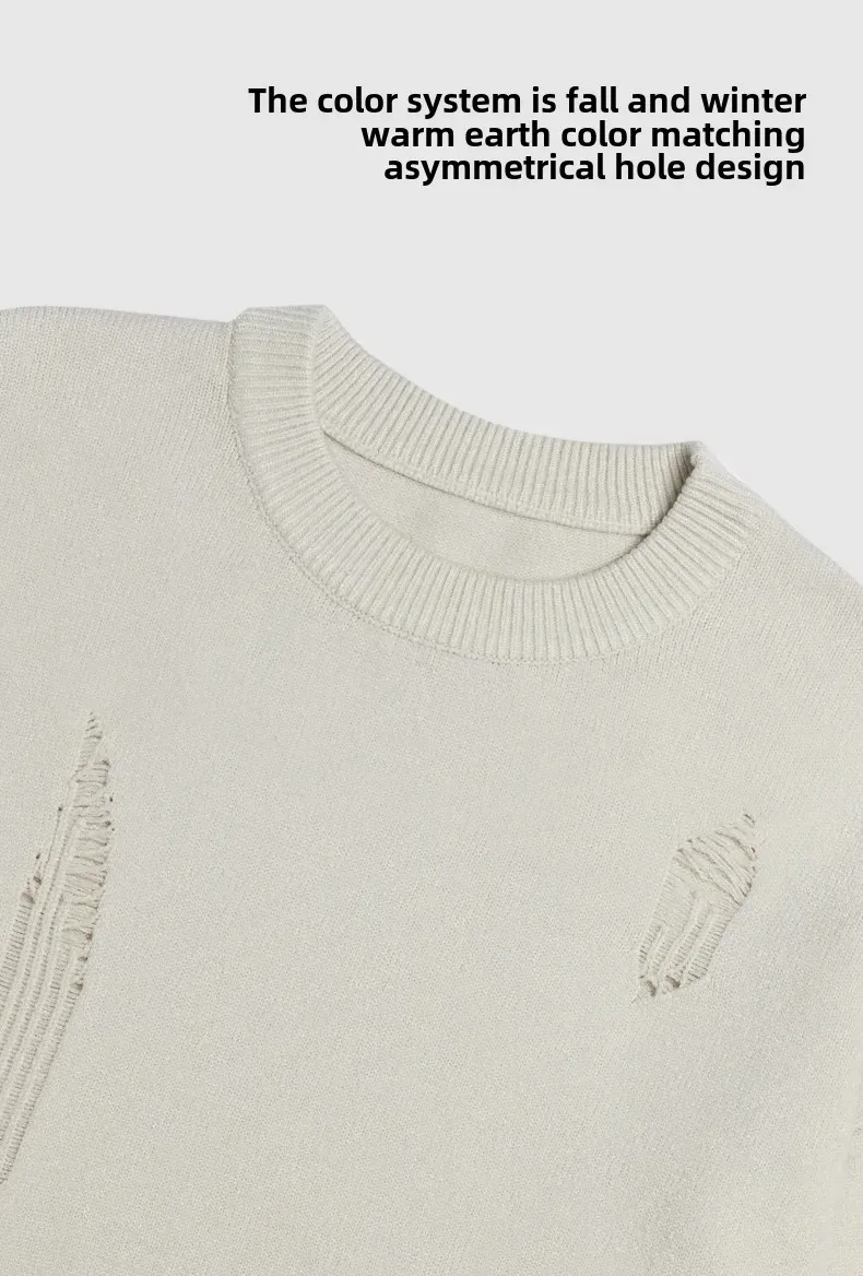 INF Men's Wear | Small And Middle School Plus 32 Core-spun Yarn Tide Brand High Street Hole Loose Thin Solid Color Sweater Men display picture 21