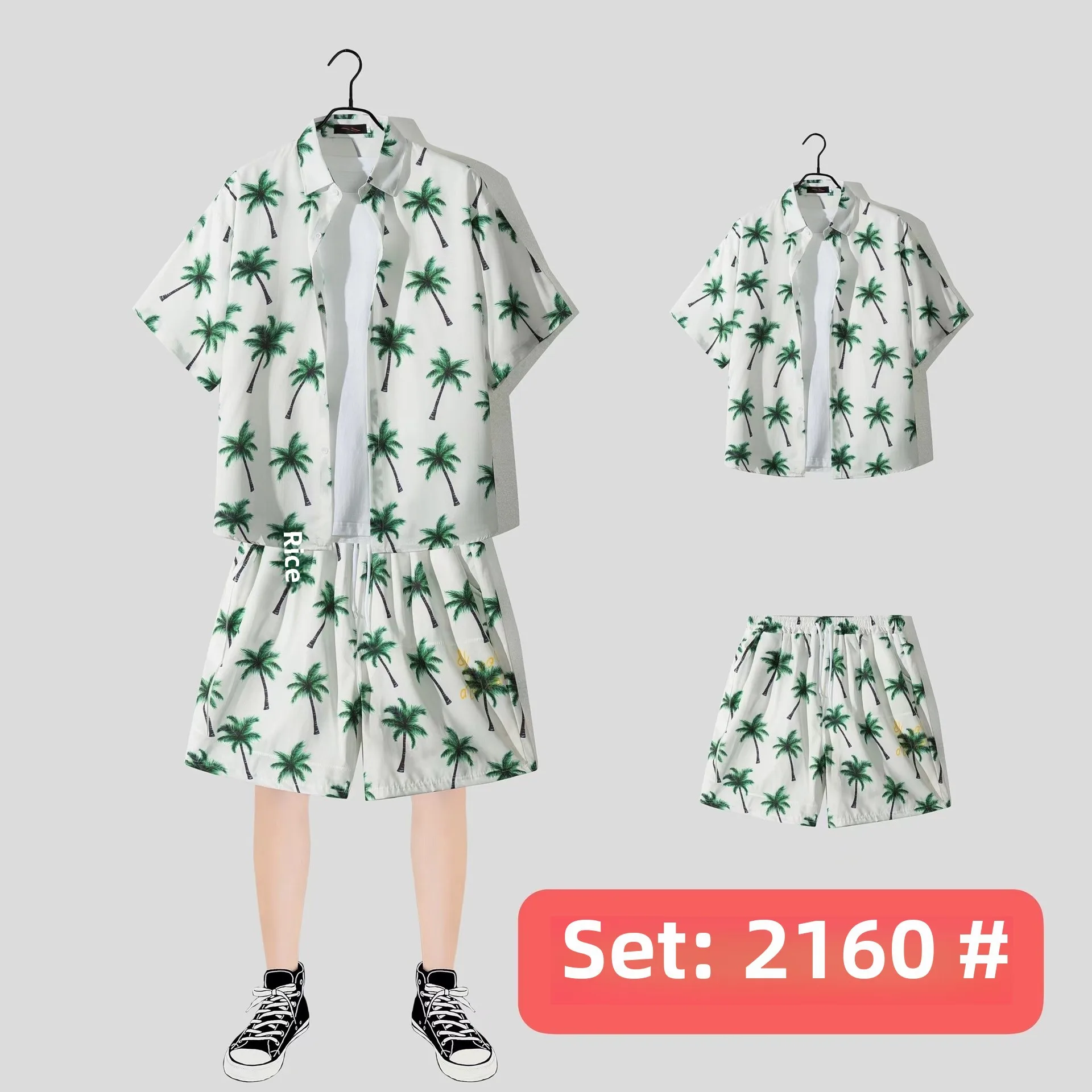 Casual Beach Suit Men's Summer Thin Loose Handsome Seaside Clothes Hawaiian Shorts Flower Shirt Two-piece Pack display picture 5