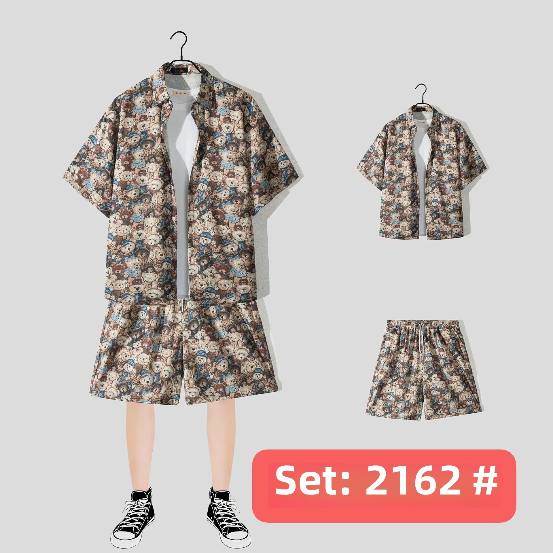 Casual Beach Suit Men's Summer Thin Loose Handsome Seaside Clothes Hawaiian Shorts Flower Shirt Two-piece Pack display picture 7