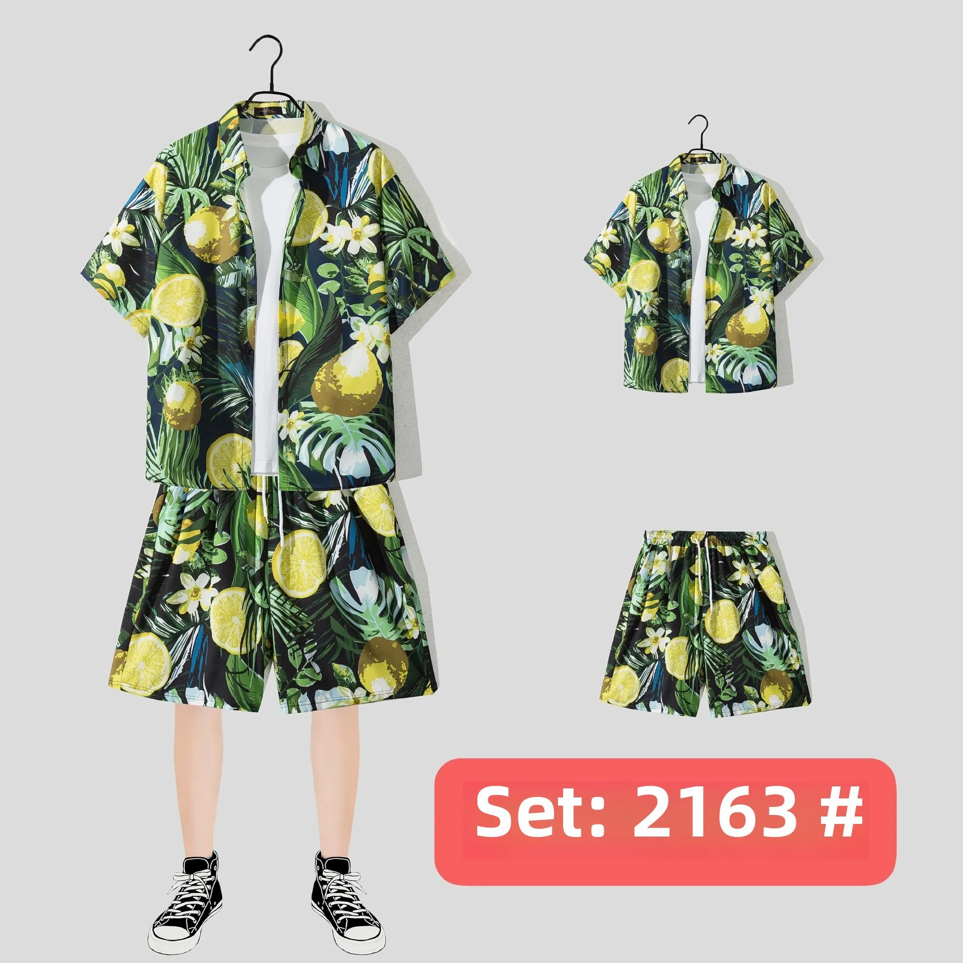 Casual Beach Suit Men's Summer Thin Loose Handsome Seaside Clothes Hawaiian Shorts Flower Shirt Two-piece Pack display picture 8