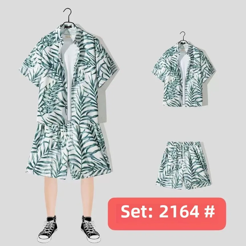 Casual Beach Suit Men's Summer Thin Loose Handsome Seaside Clothes Hawaiian Shorts Flower Shirt Two-piece Pack display picture 9