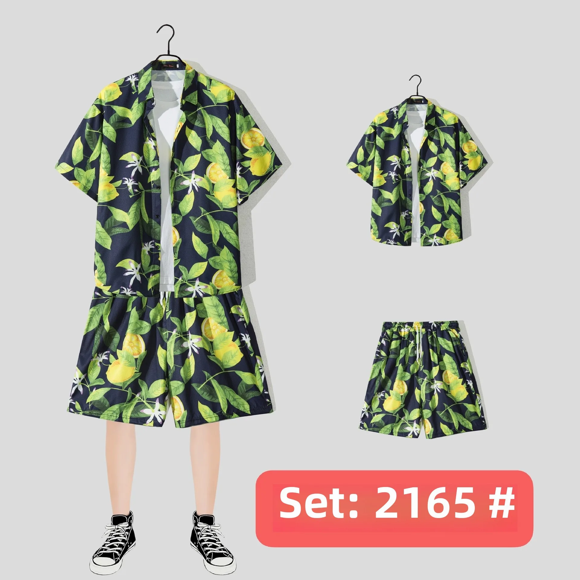Casual Beach Suit Men's Summer Thin Loose Handsome Seaside Clothes Hawaiian Shorts Flower Shirt Two-piece Pack display picture 10