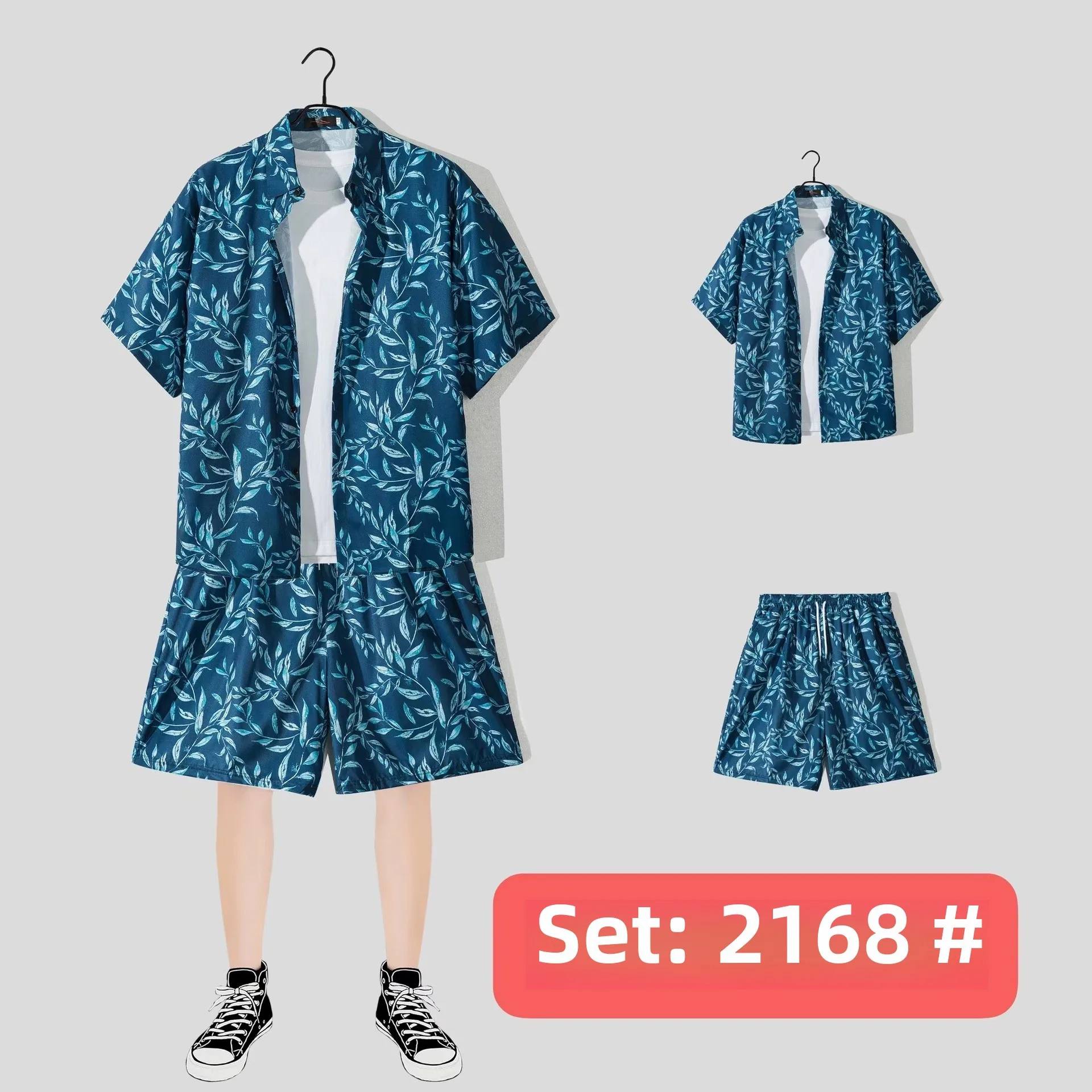 Casual Beach Suit Men's Summer Thin Loose Handsome Seaside Clothes Hawaiian Shorts Flower Shirt Two-piece Pack display picture 12