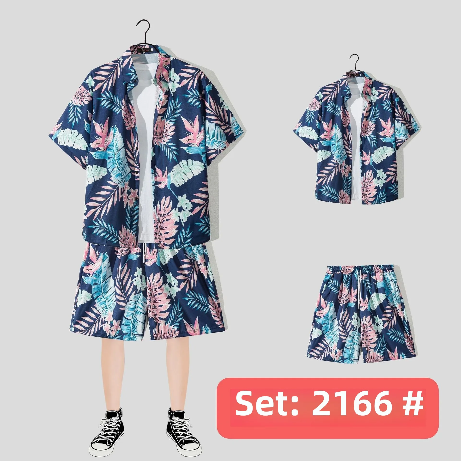Casual Beach Suit Men's Summer Thin Loose Handsome Seaside Clothes Hawaiian Shorts Flower Shirt Two-piece Pack display picture 13