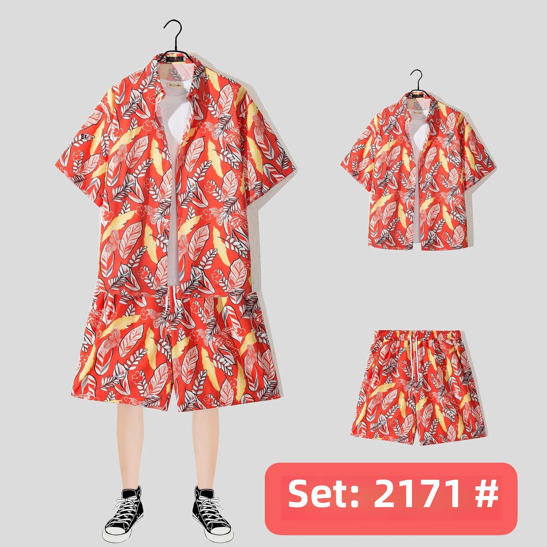 Casual Beach Suit Men's Summer Thin Loose Handsome Seaside Clothes Hawaiian Shorts Flower Shirt Two-piece Pack display picture 17