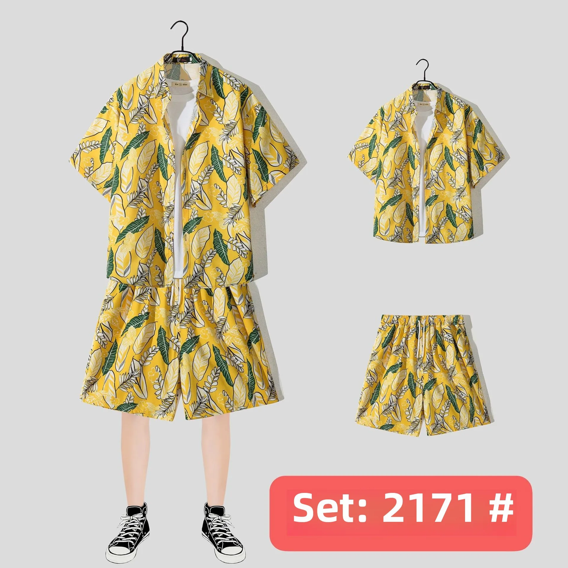 Casual Beach Suit Men's Summer Thin Loose Handsome Seaside Clothes Hawaiian Shorts Flower Shirt Two-piece Pack display picture 22