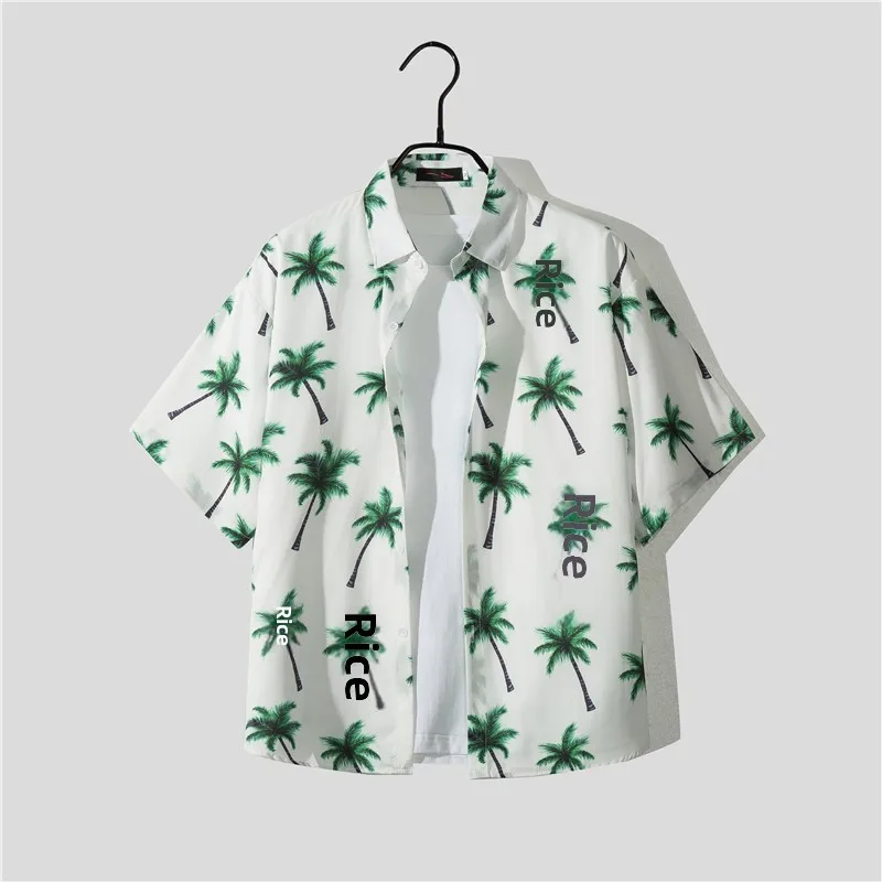 Casual Beach Suit Men's Summer Thin Loose Handsome Seaside Clothes Hawaiian Shorts Flower Shirt Two-piece Pack display picture 23