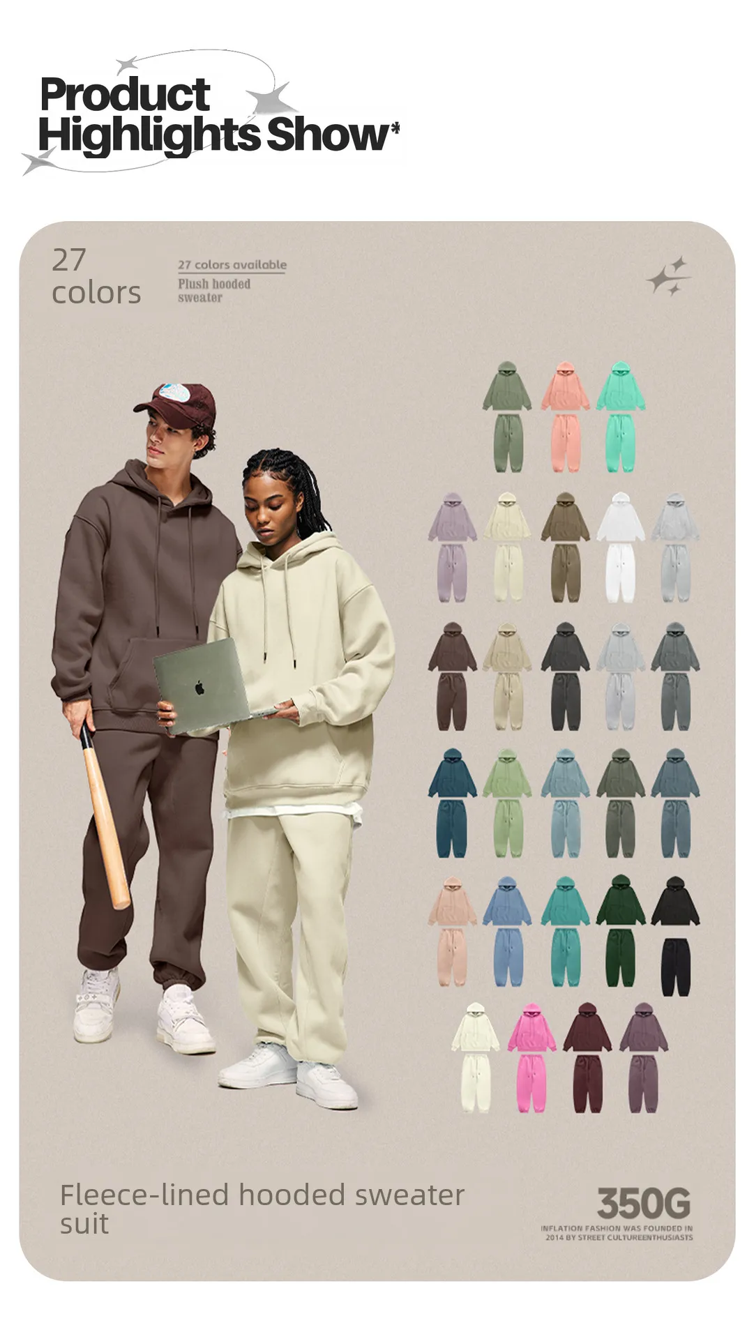 INF Men's Wear | American Casual Suit  Fall/Winter New Fleece-lined Thickened Hooded 10 Color Fleece Wear Pants display picture 3