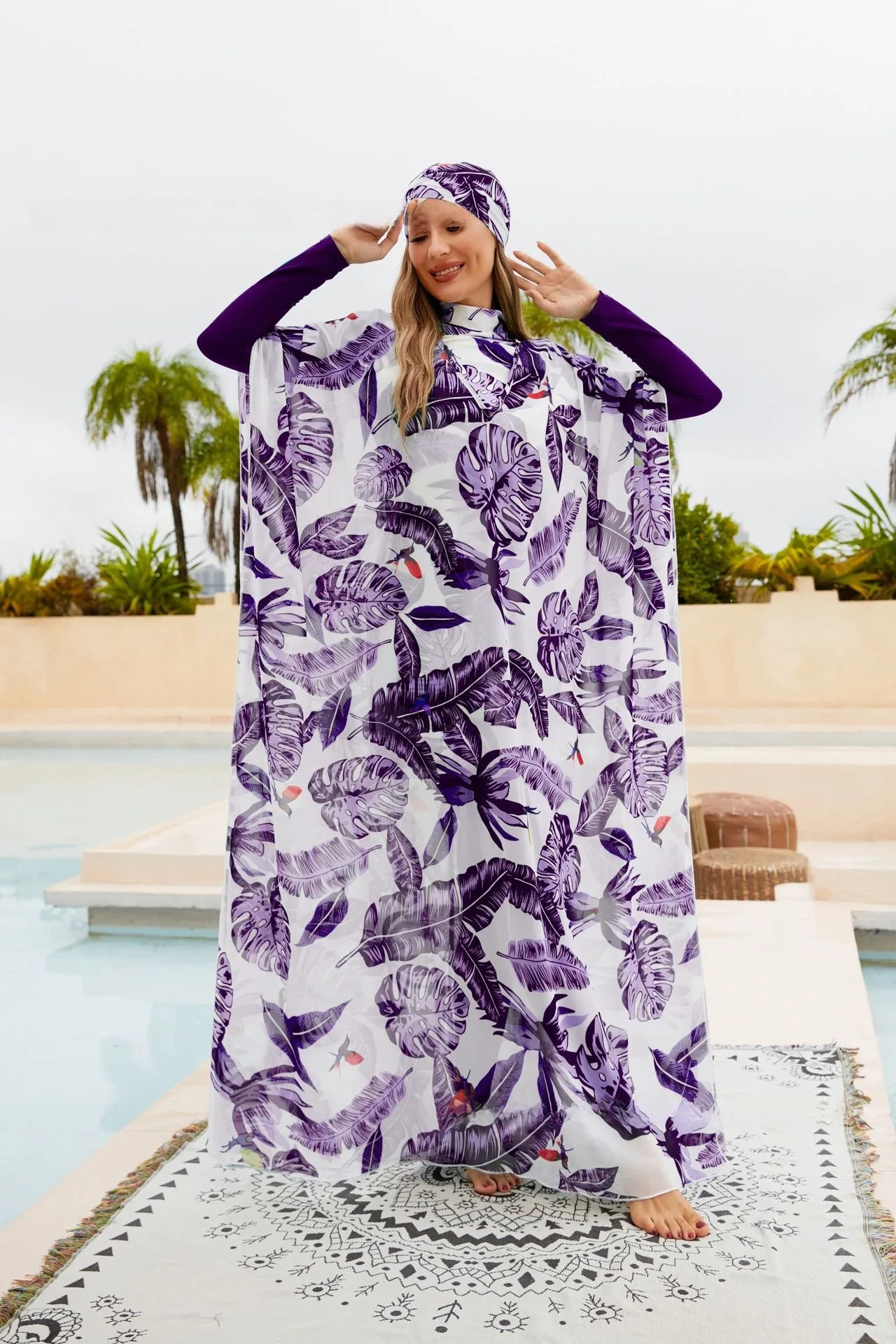 Southeast Asian Muslims Surrounded Shaded Diving Surfing Conservative Swimsuit Four-piece Beach Sun Protection Split Swimsuit display picture 3
