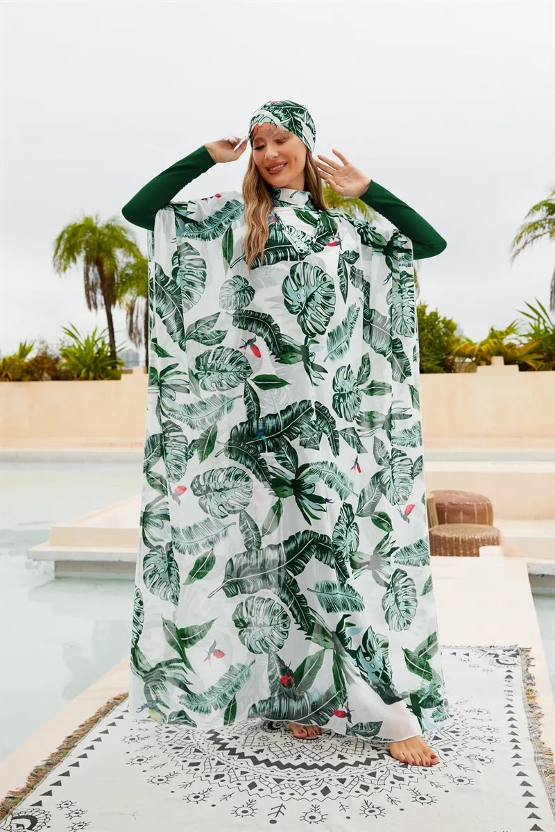 Southeast Asian Muslims Surrounded Shaded Diving Surfing Conservative Swimsuit Four-piece Beach Sun Protection Split Swimsuit display picture 9