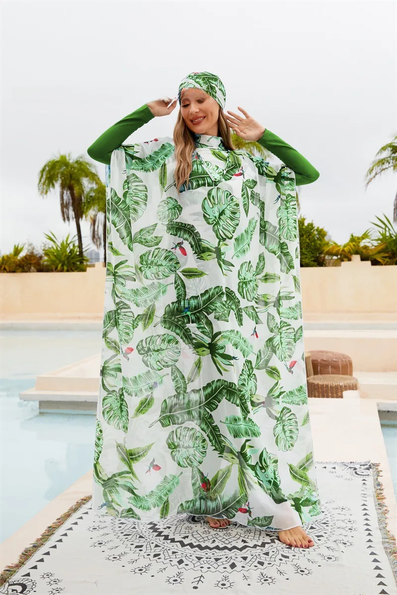 Southeast Asian Muslims Surrounded Shaded Diving Surfing Conservative Swimsuit Four-piece Beach Sun Protection Split Swimsuit display picture 13