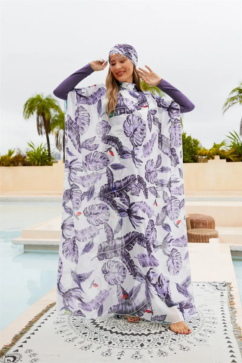 Southeast Asian Muslims Surrounded Shaded Diving Surfing Conservative Swimsuit Four-piece Beach Sun Protection Split Swimsuit display picture 14