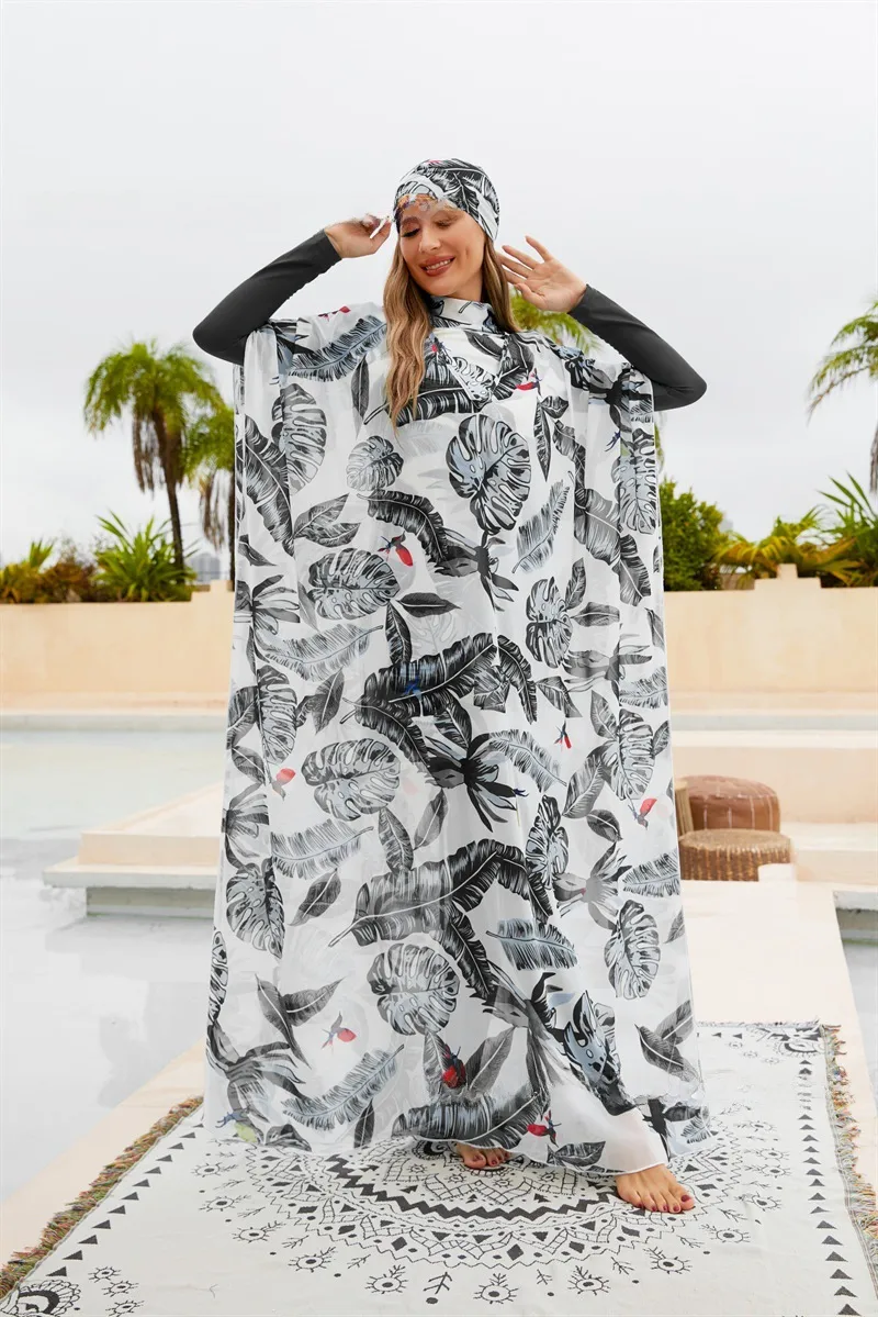 Southeast Asian Muslims Surrounded Shaded Diving Surfing Conservative Swimsuit Four-piece Beach Sun Protection Split Swimsuit display picture 15