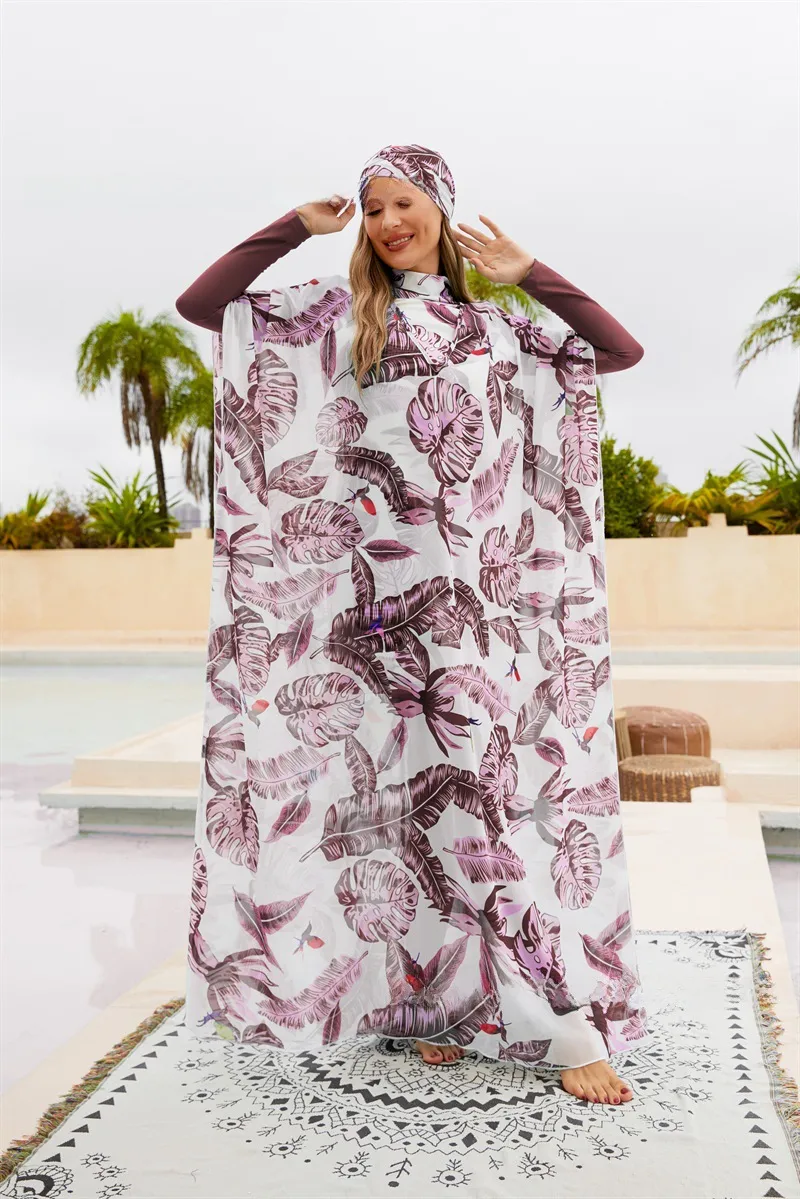 Southeast Asian Muslims Surrounded Shaded Diving Surfing Conservative Swimsuit Four-piece Beach Sun Protection Split Swimsuit display picture 16