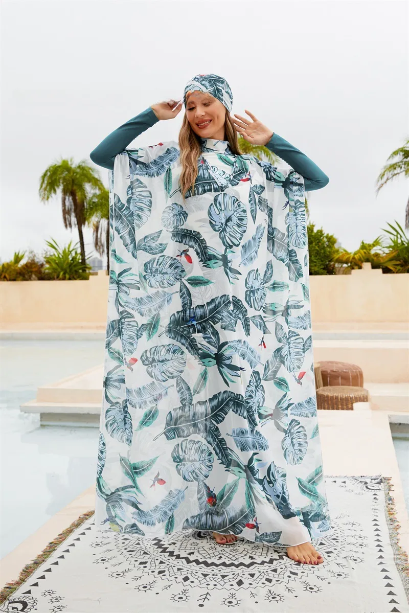 Southeast Asian Muslims Surrounded Shaded Diving Surfing Conservative Swimsuit Four-piece Beach Sun Protection Split Swimsuit display picture 17