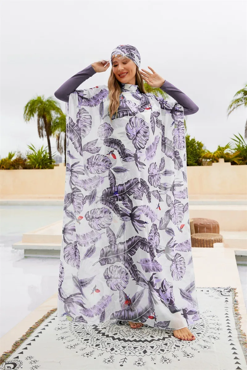 Southeast Asian Muslims Surrounded Shaded Diving Surfing Conservative Swimsuit Four-piece Beach Sun Protection Split Swimsuit display picture 20