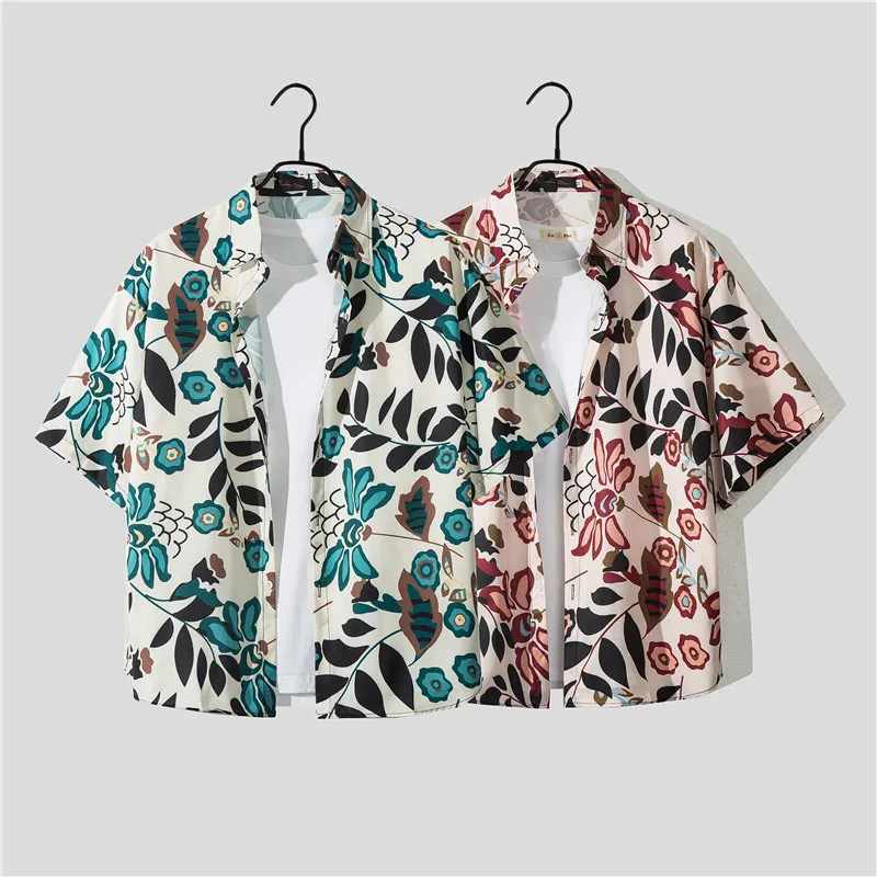 Casual Beach Suit Men's Summer Thin Loose Handsome Seaside Clothes Hawaiian Shorts Flower Shirt Two-piece Pack display picture 25