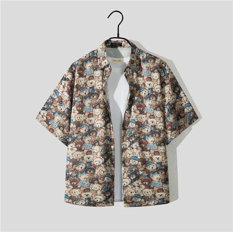 Casual Beach Suit Men's Summer Thin Loose Handsome Seaside Clothes Hawaiian Shorts Flower Shirt Two-piece Pack display picture 26