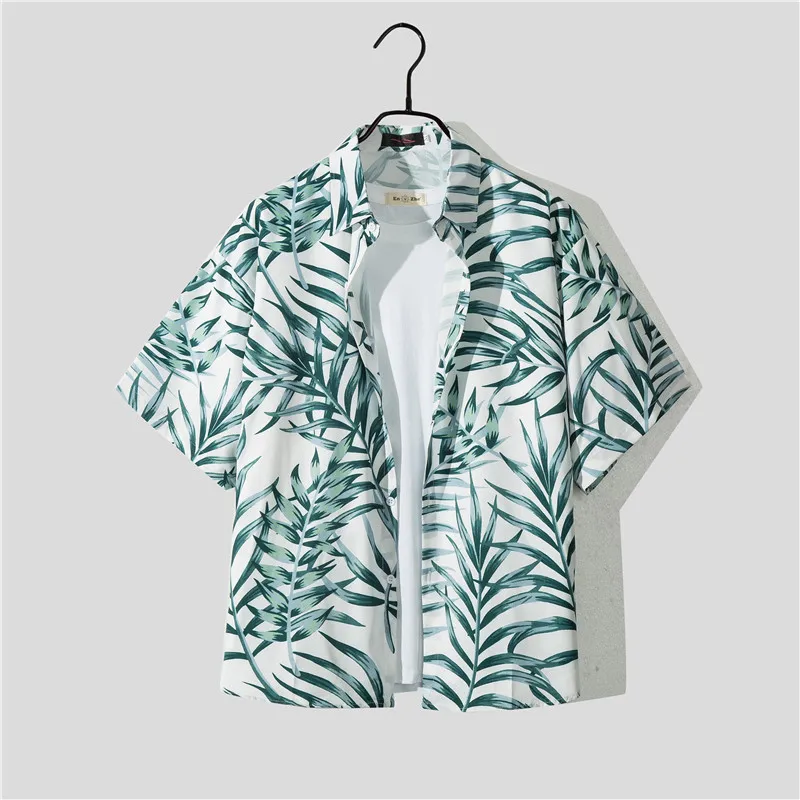 Casual Beach Suit Men's Summer Thin Loose Handsome Seaside Clothes Hawaiian Shorts Flower Shirt Two-piece Pack display picture 27