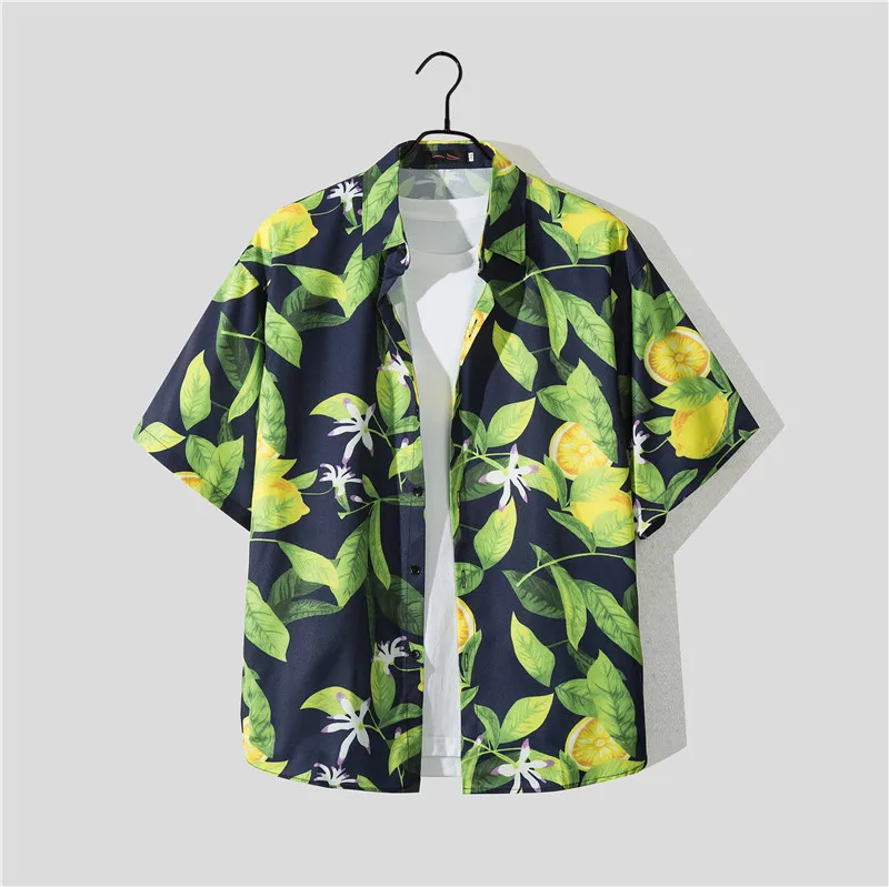 Casual Beach Suit Men's Summer Thin Loose Handsome Seaside Clothes Hawaiian Shorts Flower Shirt Two-piece Pack display picture 28