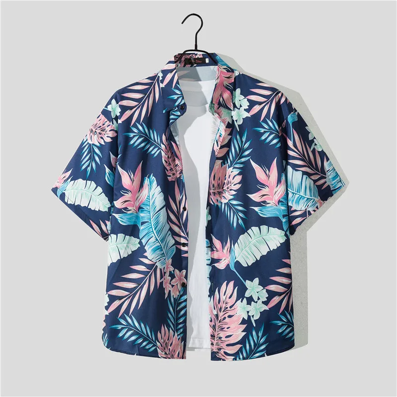 Casual Beach Suit Men's Summer Thin Loose Handsome Seaside Clothes Hawaiian Shorts Flower Shirt Two-piece Pack display picture 29