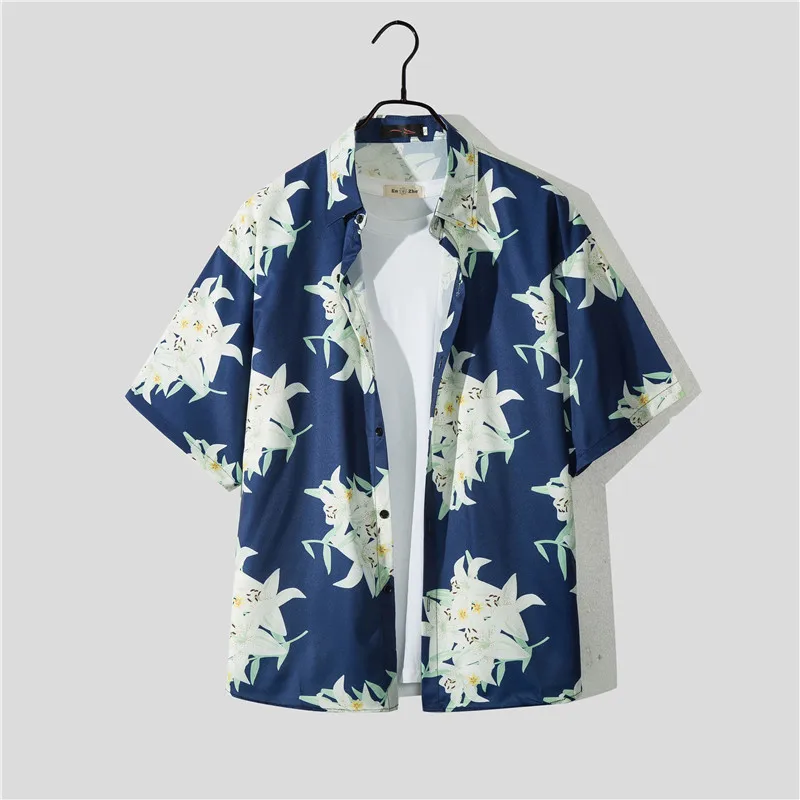 Casual Beach Suit Men's Summer Thin Loose Handsome Seaside Clothes Hawaiian Shorts Flower Shirt Two-piece Pack display picture 31