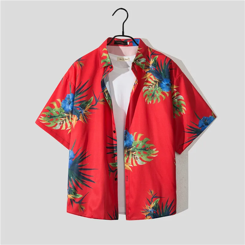 Casual Beach Suit Men's Summer Thin Loose Handsome Seaside Clothes Hawaiian Shorts Flower Shirt Two-piece Pack display picture 33