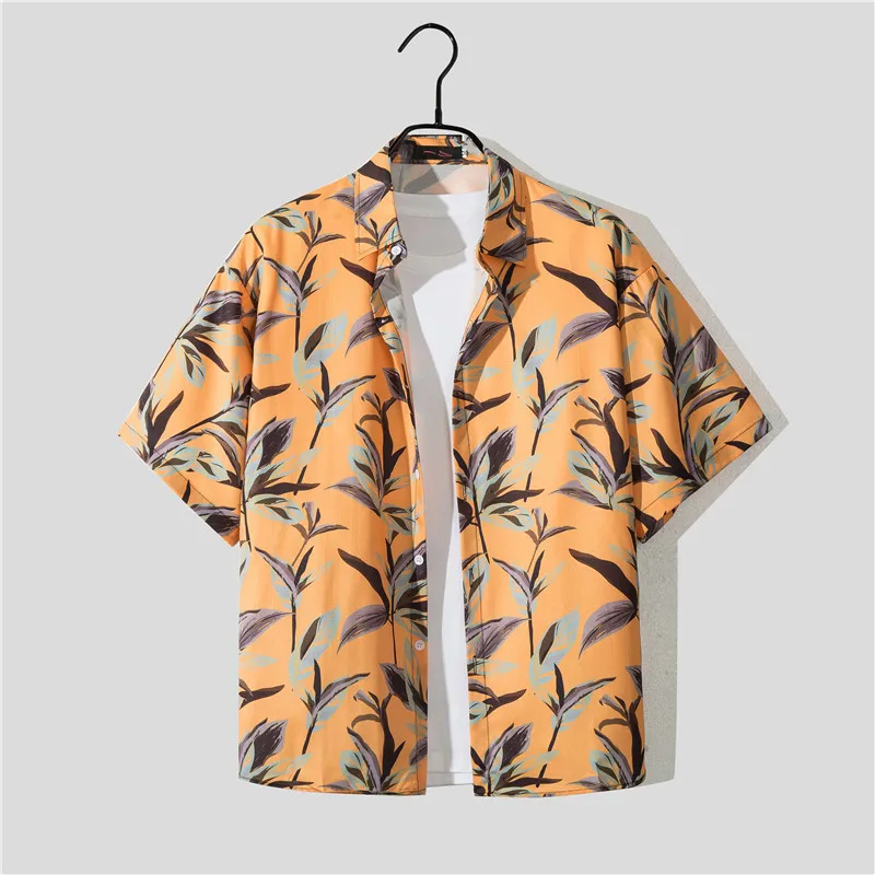 Casual Beach Suit Men's Summer Thin Loose Handsome Seaside Clothes Hawaiian Shorts Flower Shirt Two-piece Pack display picture 34