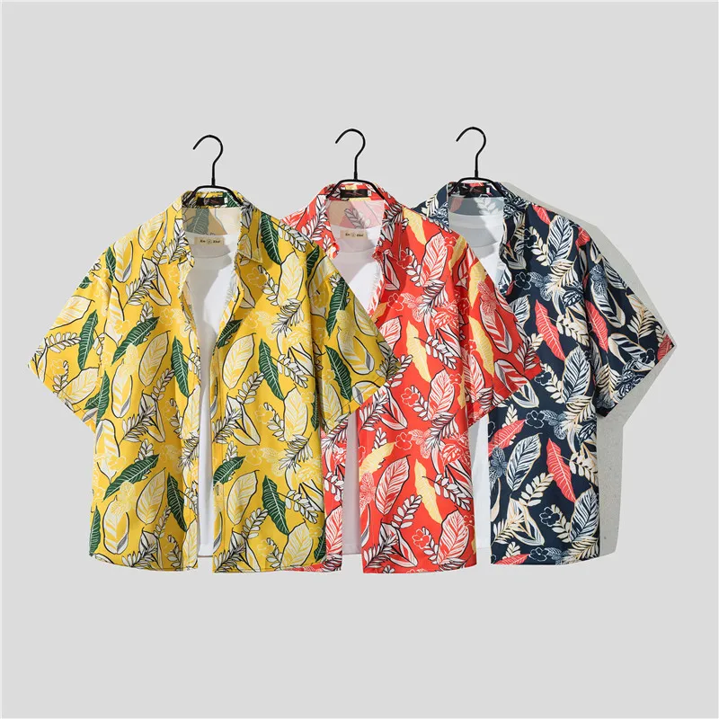 Casual Beach Suit Men's Summer Thin Loose Handsome Seaside Clothes Hawaiian Shorts Flower Shirt Two-piece Pack display picture 35