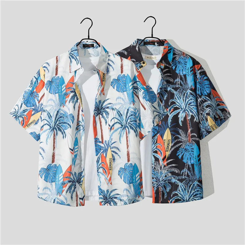 Casual Beach Suit Men's Summer Thin Loose Handsome Seaside Clothes Hawaiian Shorts Flower Shirt Two-piece Pack display picture 36