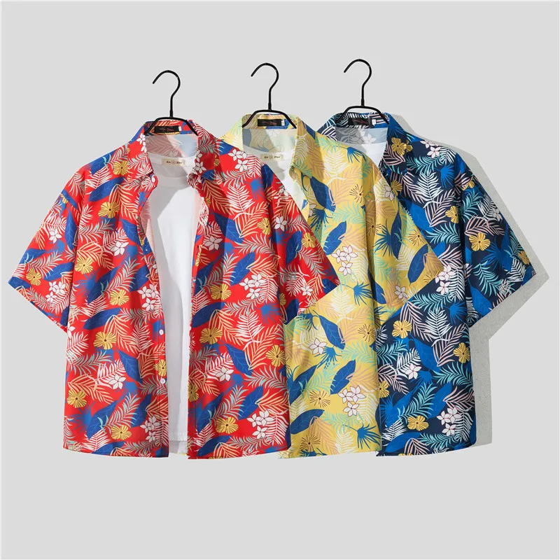 Casual Beach Suit Men's Summer Thin Loose Handsome Seaside Clothes Hawaiian Shorts Flower Shirt Two-piece Pack display picture 37
