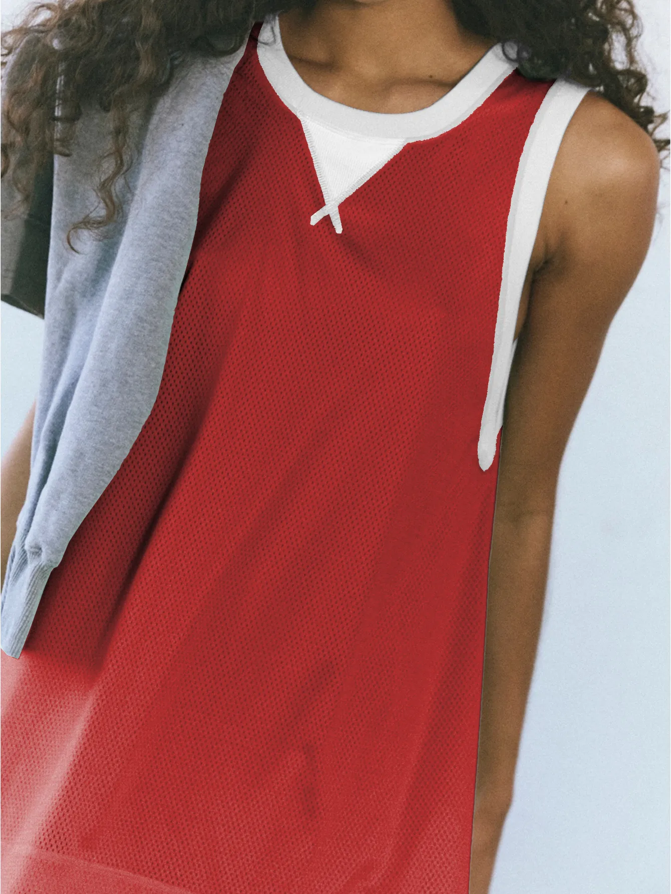 Summer   Style Contrast Color Hole Net Long Sleeveless Vest Light Transparent Pocket High Waist Shorts Two-Piece Set display picture 19