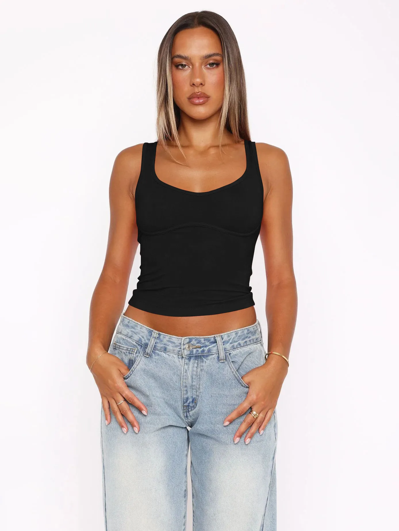 Europe And The United States  Street Small Vest Solid Color New Top Hot Girls Sleeveless Slim Summer Y2K Small V Collar display picture 9
