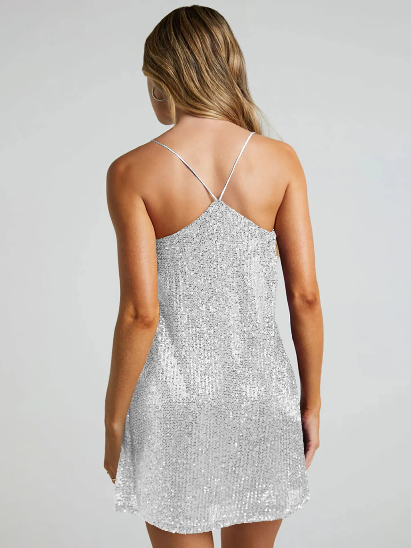 Explosive Sequin Dress Cross-summer Backless Skirt Women's V-neck Vest Skirt Beaded Skirt display picture 12