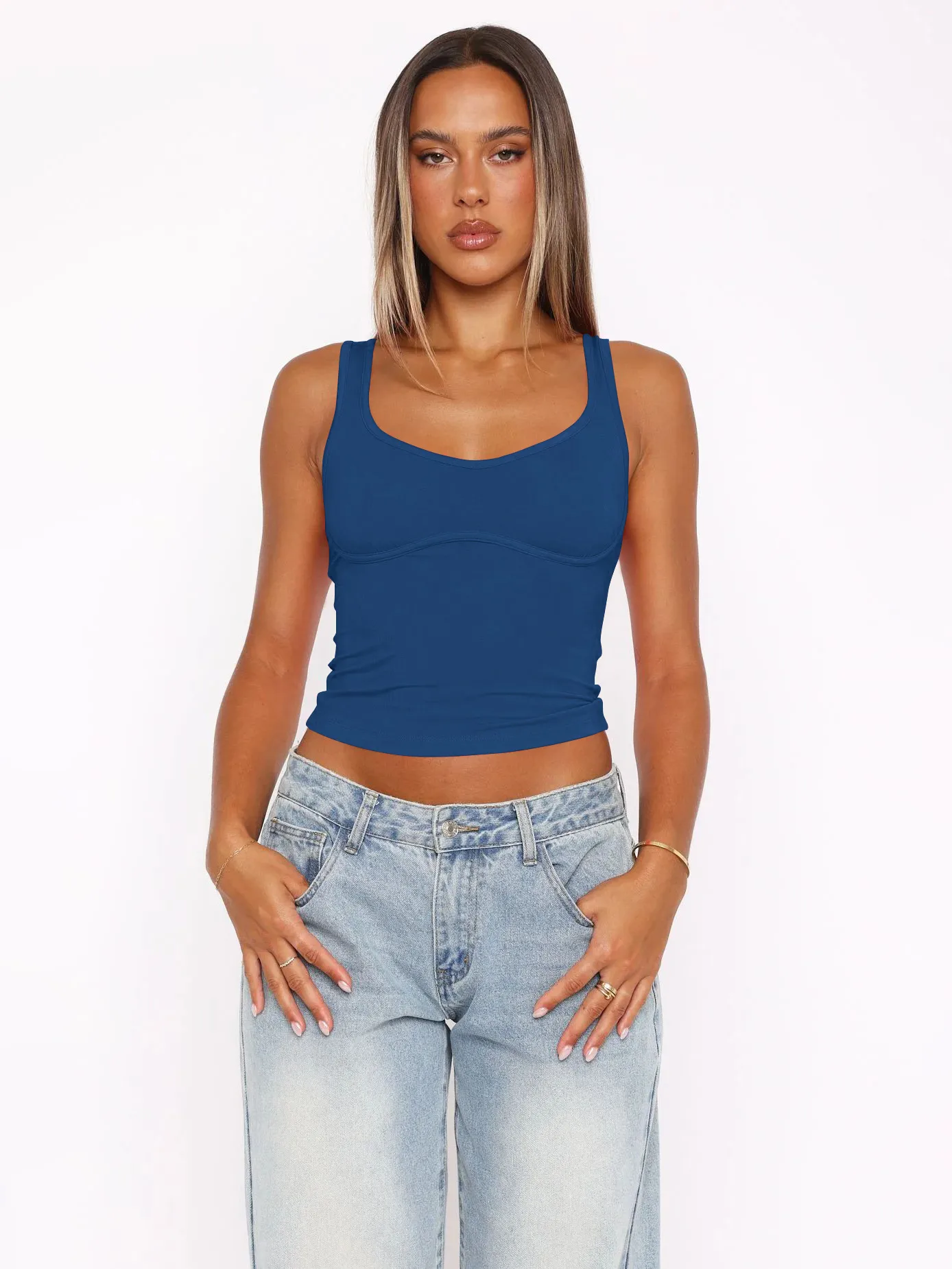 New Sexy Hot Girl Square Collar Camisole Y2g Solid Color Slim-Fitting Back Shaping Sleeveless Top display picture 7