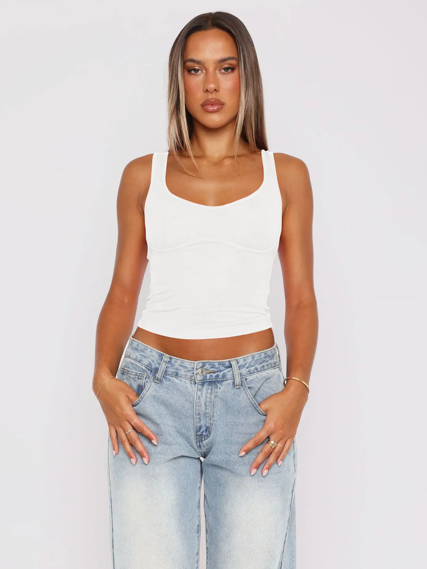 Europe And The United States  Street Small Vest Solid Color New Top Hot Girls Sleeveless Slim Summer Y2K Small V Collar display picture 19