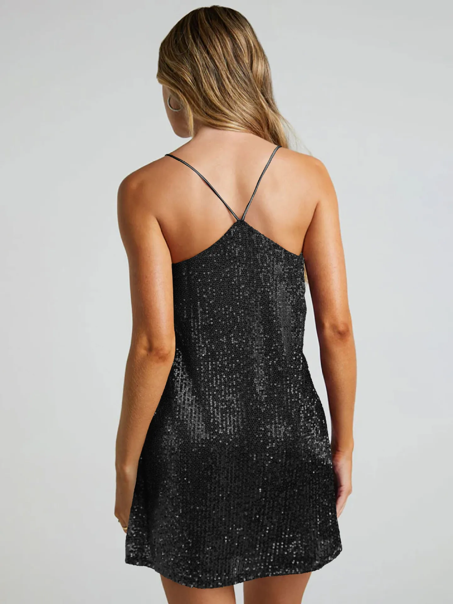 Explosive Sequin Dress Cross-summer Backless Skirt Women's V-neck Vest Skirt Beaded Skirt display picture 17