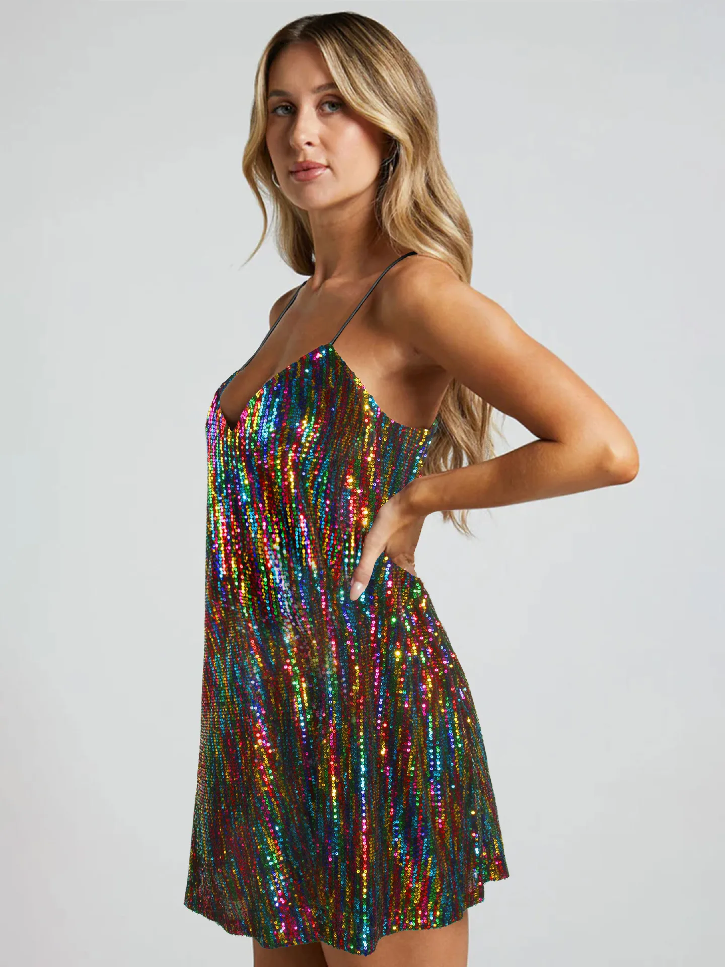 Explosive Sequin Dress Cross-summer Backless Skirt Women's V-neck Vest Skirt Beaded Skirt display picture 19