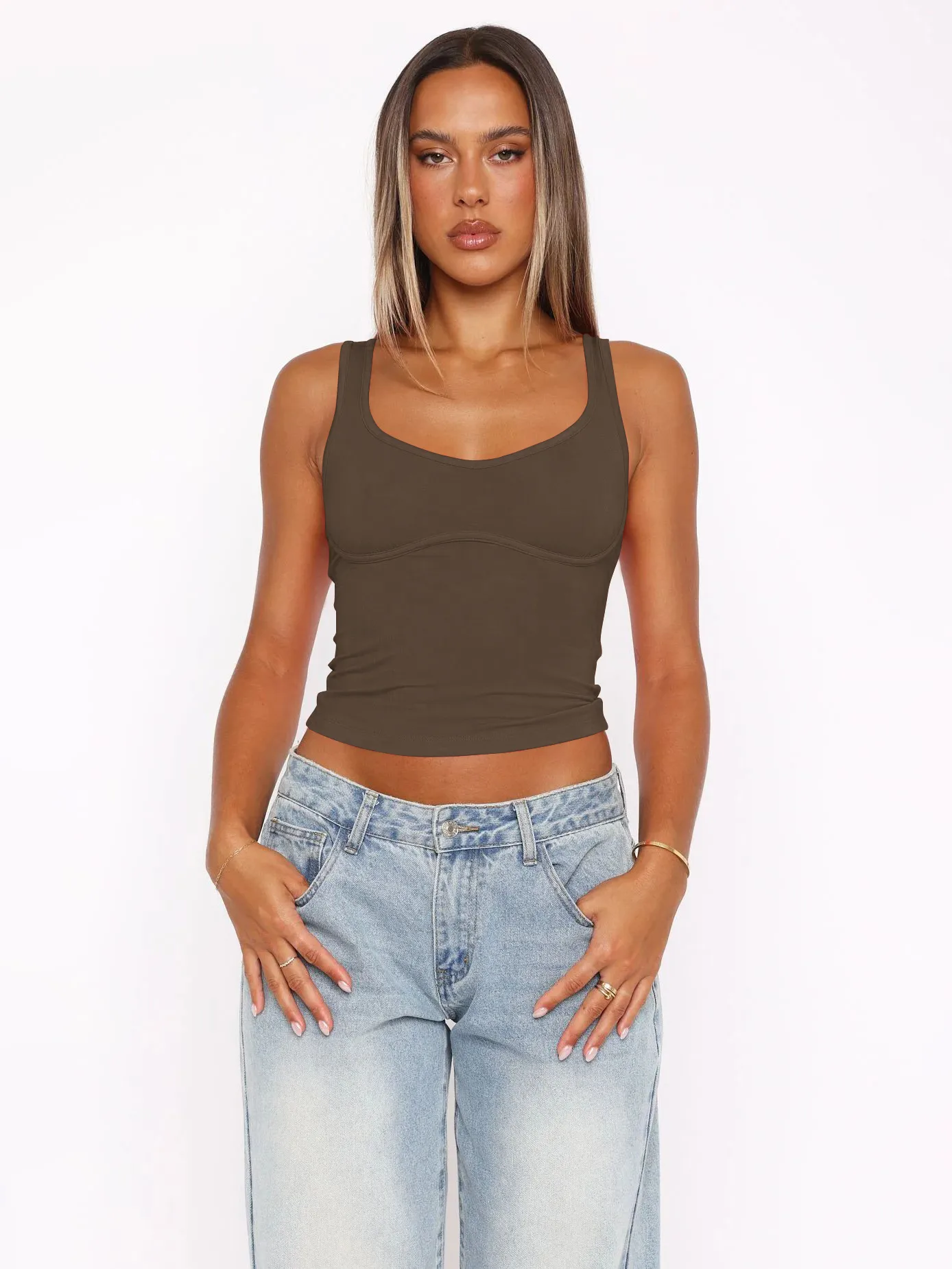 Europe And The United States  Street Small Vest Solid Color New Top Hot Girls Sleeveless Slim Summer Y2K Small V Collar display picture 26