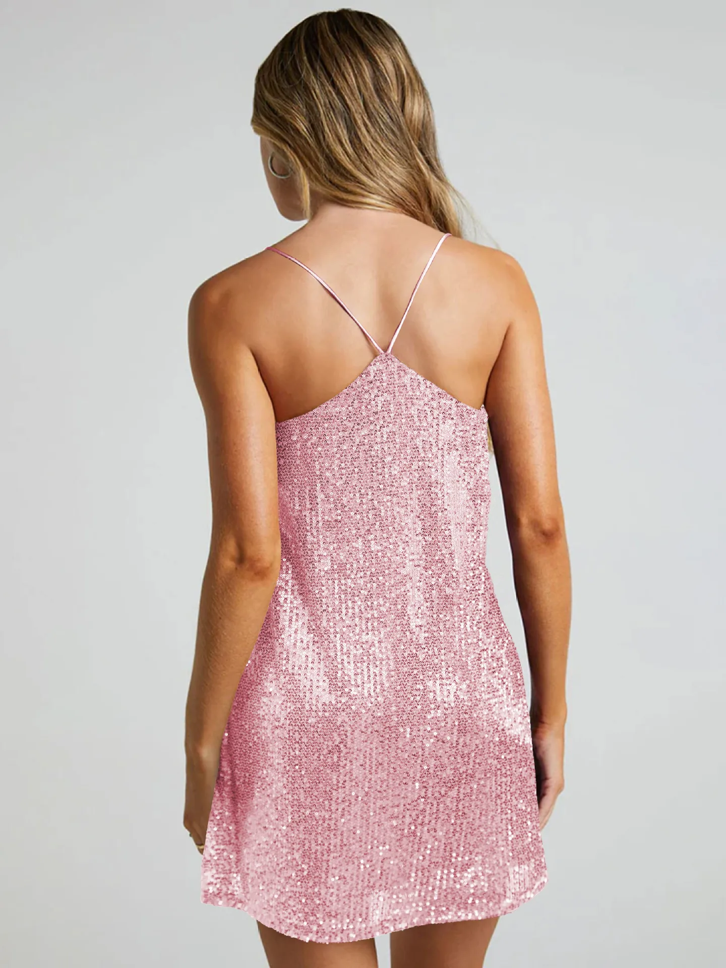 Explosive Sequin Dress Cross-summer Backless Skirt Women's V-neck Vest Skirt Beaded Skirt display picture 5