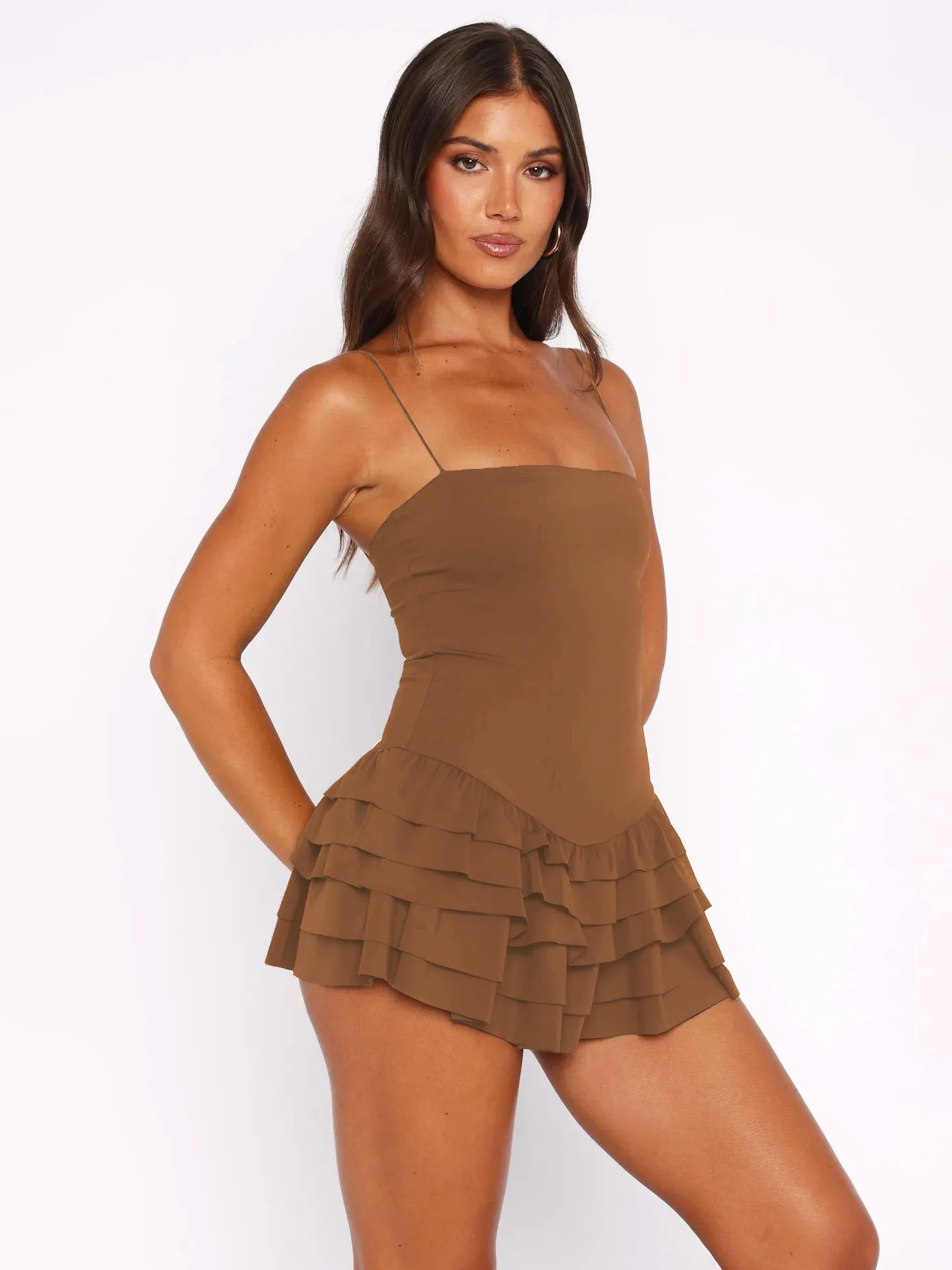New   Ruffled Spaghetti Straps Dress Summer Short Skirt Vacation Skirt Anti-Emptied Pantskirt Women's Clothing display picture 9