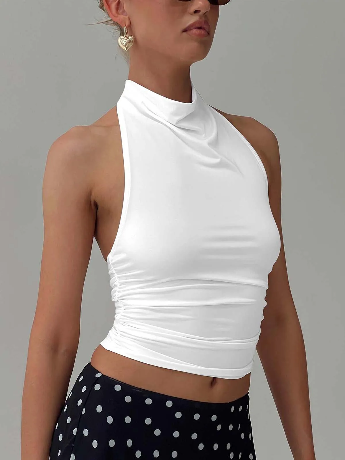 New Design Halter Button Sleeveless Vest Sexy Big Backless Slim Fit Outerwear Top Women display picture 25