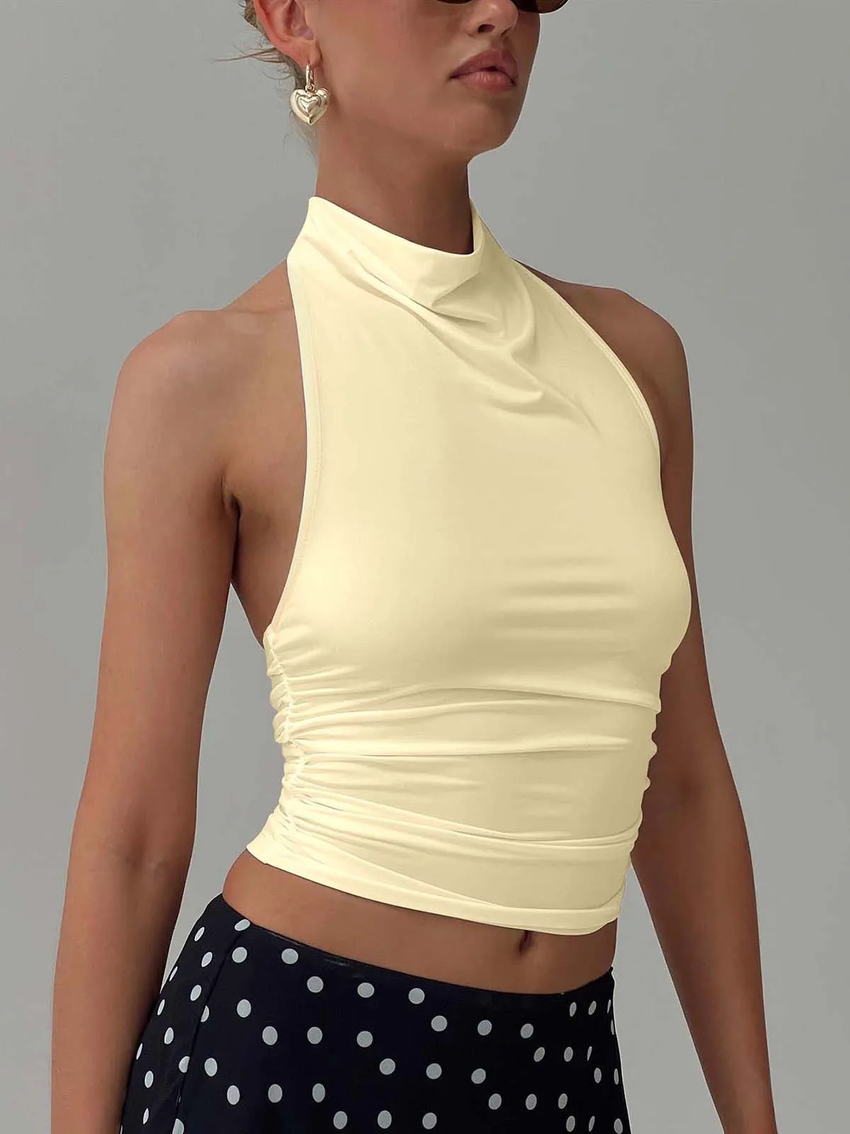 New Design Halter Button Sleeveless Vest Sexy Big Backless Slim Fit Outerwear Top Women display picture 31