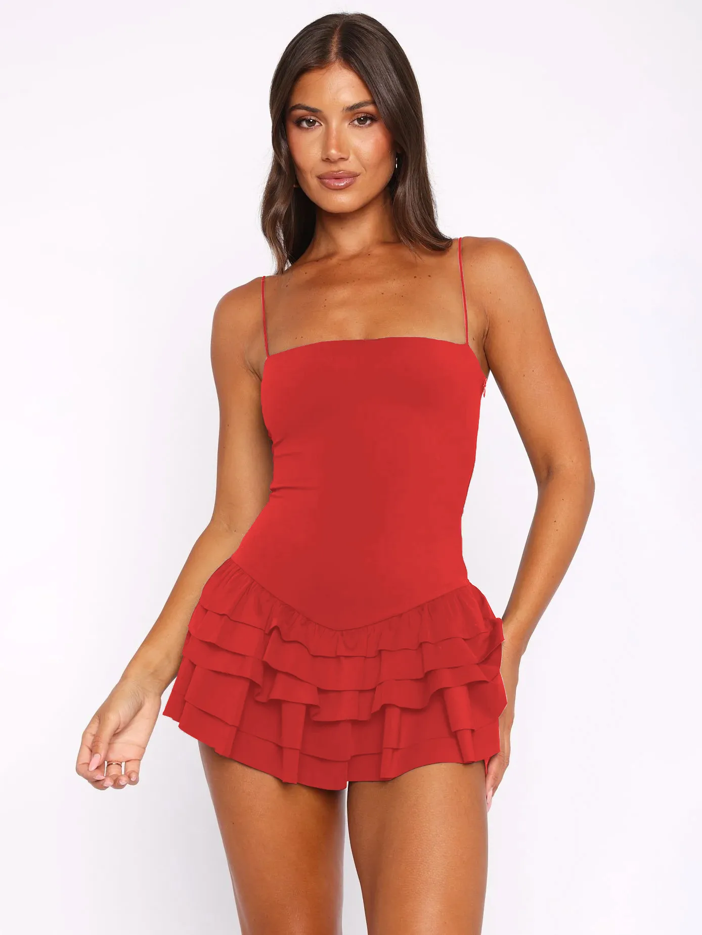New   Ruffled Spaghetti Straps Dress Summer Short Skirt Vacation Skirt Anti-Emptied Pantskirt Women's Clothing display picture 21