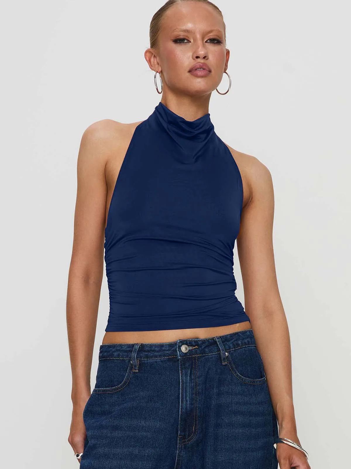 New Design Halter Button Sleeveless Vest Sexy Big Backless Slim Fit Outerwear Top Women display picture 2