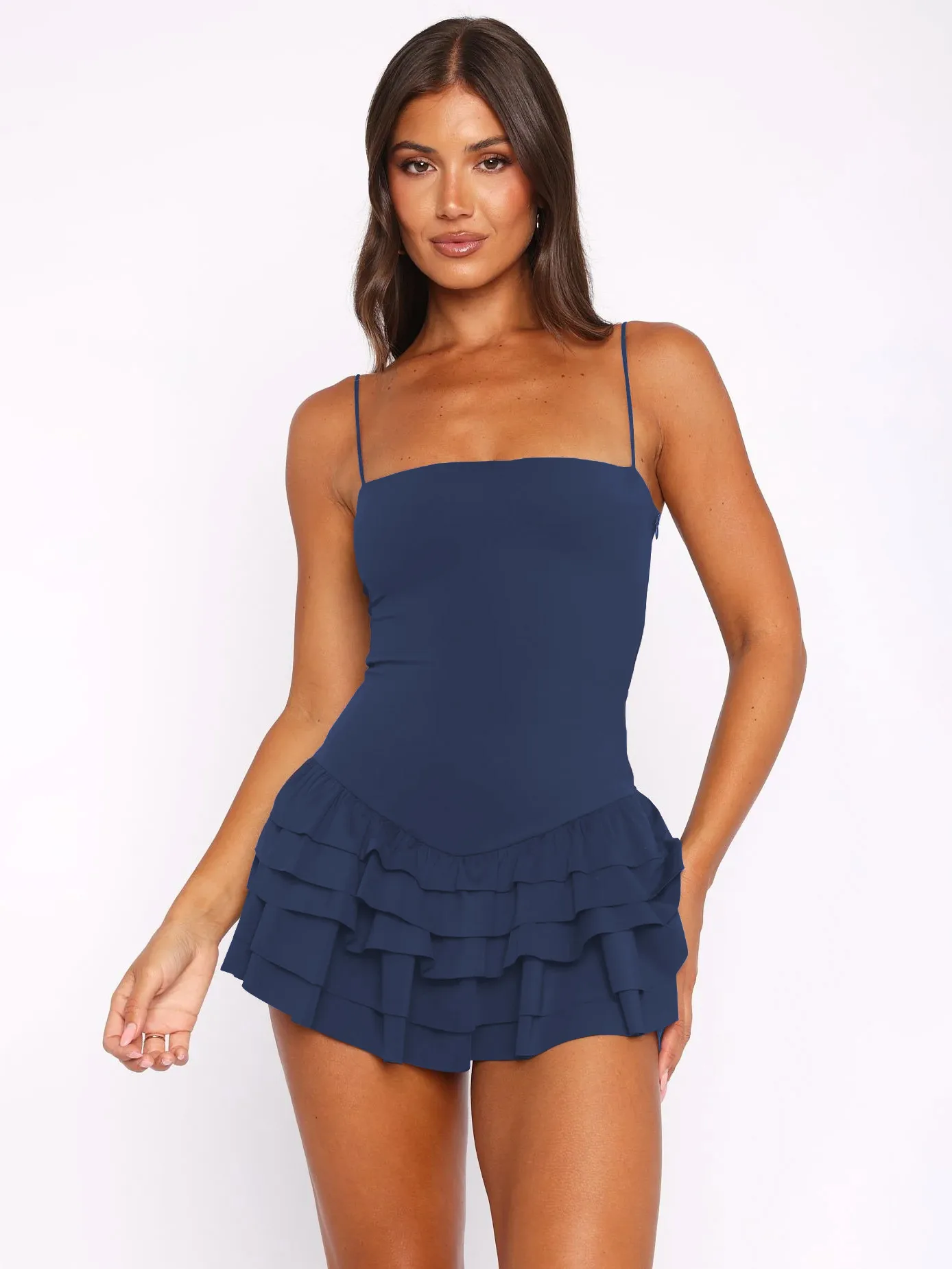 New   Ruffled Spaghetti Straps Dress Summer Short Skirt Vacation Skirt Anti-Emptied Pantskirt Women's Clothing display picture 27