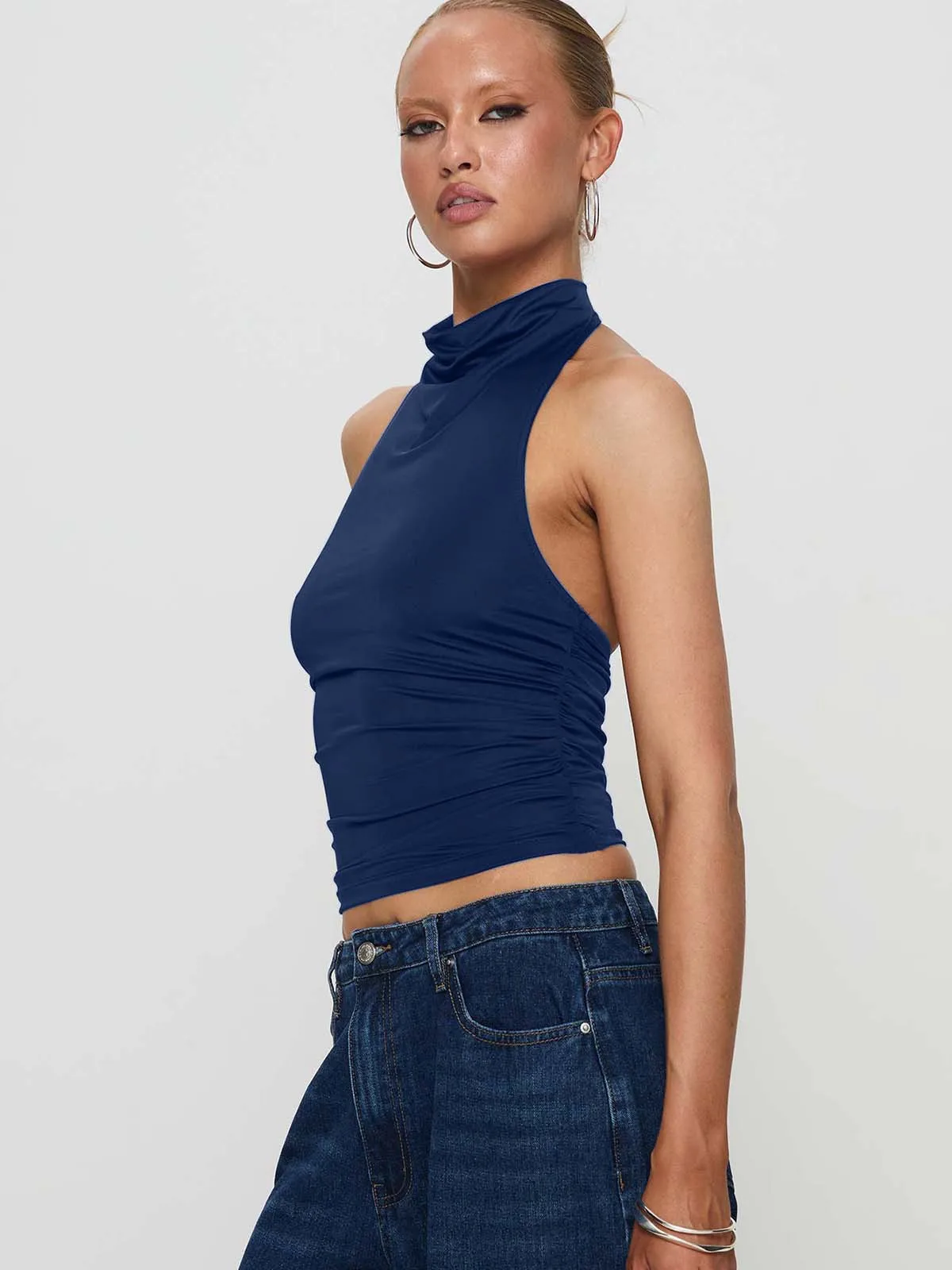 New Design Halter Button Sleeveless Vest Sexy Big Backless Slim Fit Outerwear Top Women display picture 4