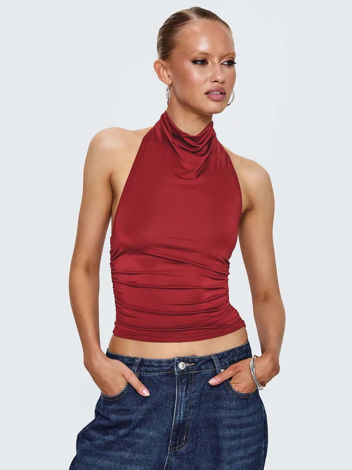 New Design Halter Button Sleeveless Vest Sexy Big Backless Slim Fit Outerwear Top Women display picture 7