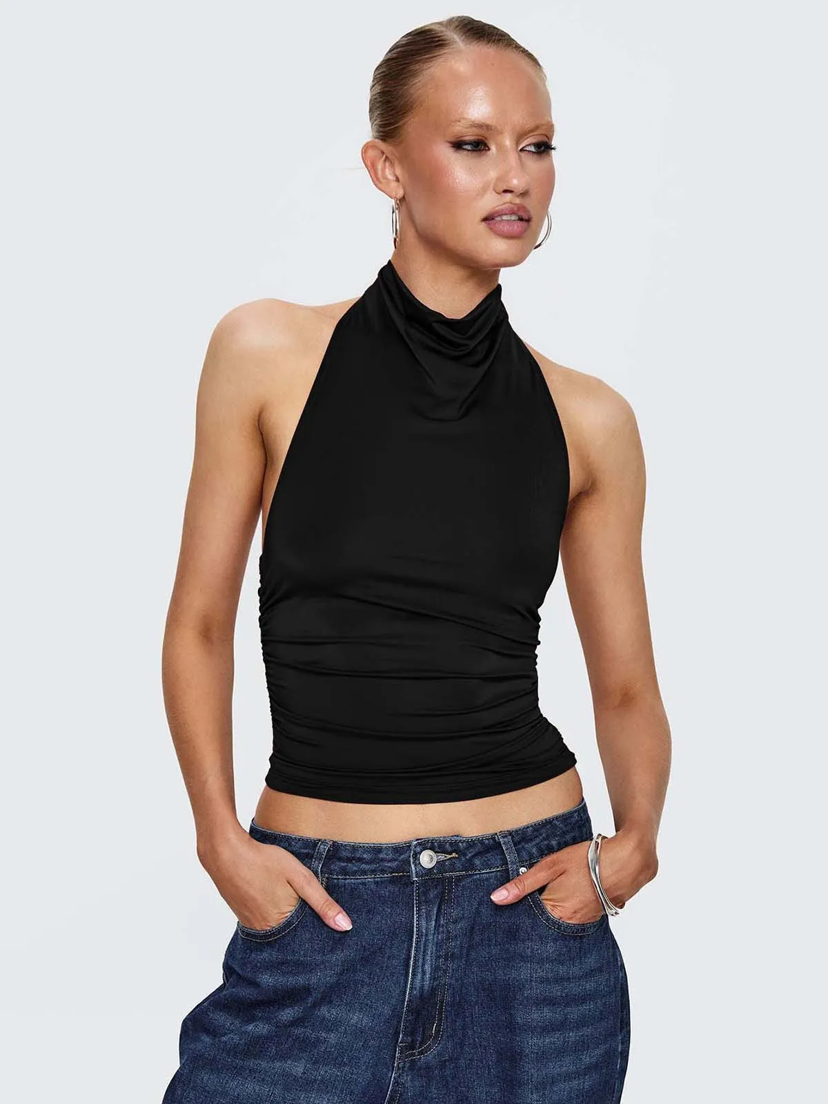New Design Halter Button Sleeveless Vest Sexy Big Backless Slim Fit Outerwear Top Women display picture 16