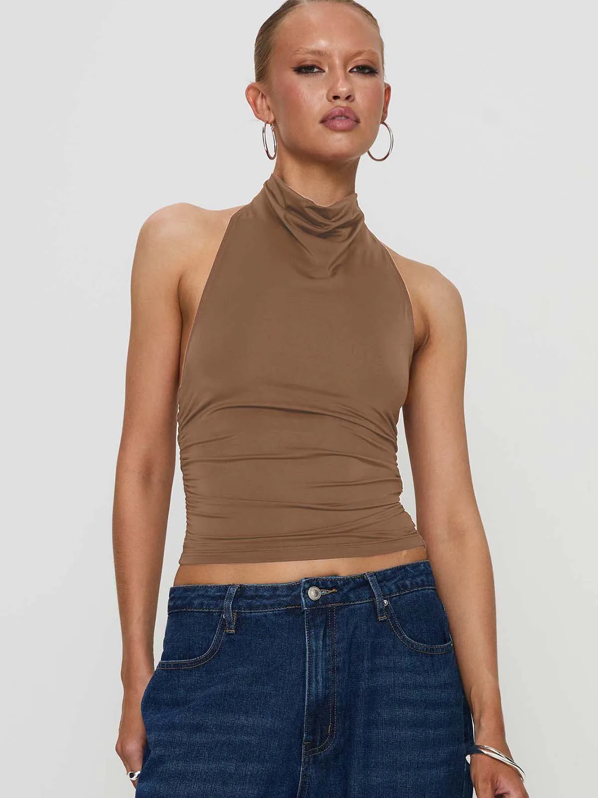 New Design Halter Button Sleeveless Vest Sexy Big Backless Slim Fit Outerwear Top Women display picture 38